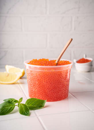 Natural red caviar from trout and salmonの写真素材