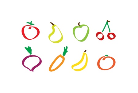 Drawing fruit and vegetable iconsのイラスト素材