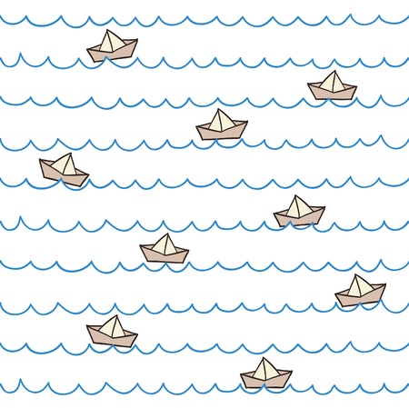 Seamless summer pattern  Boats on waves  Vector illustrationのイラスト素材