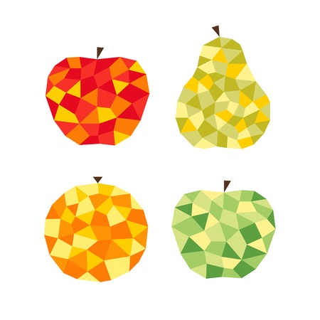 Set of color stylized polygonal fruits illustrationのイラスト素材