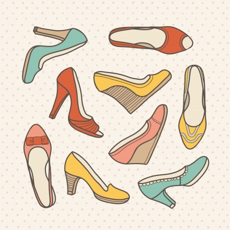 Color hand drawn retro shoes illustrationのイラスト素材