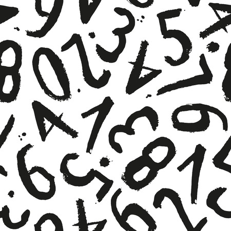 Seamless pattern with black hand drawn numbers. Vector illustrationのイラスト素材
