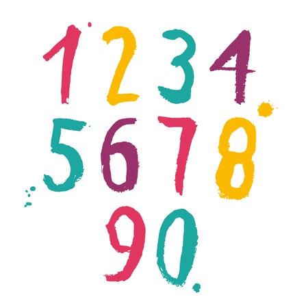 Color hand drawn numbers set. Vector illustrationのイラスト素材