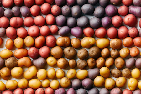 Colorful fresh potatoes background. Top view. Close-up.の素材