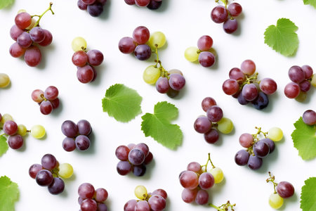 Grapes on white background. Flat lay, top view.の素材