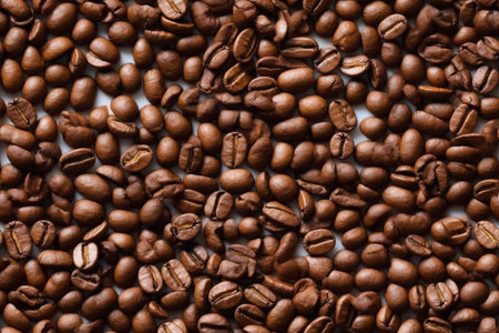 Coffee beans background. Top view. Close-up.の素材