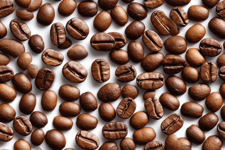 Coffee beans on a white background. Close-up.の素材