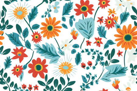 Seamless pattern with flowers and leaves. Vector illustration for your designの素材