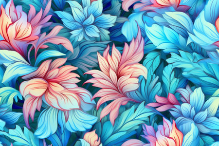 Seamless pattern with blue and pink flowers. Vector illustration.の素材