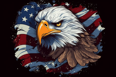 American eagle with USA flag on a black backgroundの素材