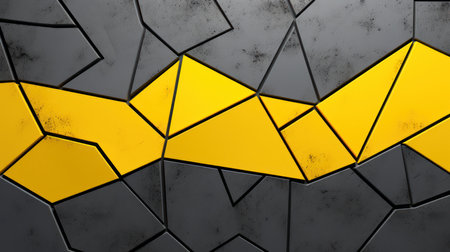 abstract 3d illustration of a cracked wall with yellow and black patternの素材
