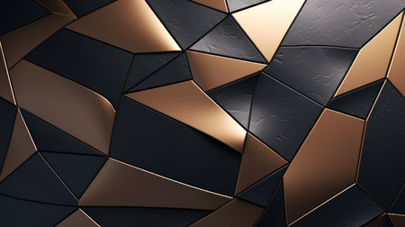 3d render of abstract geometric background with gold and black metal elementsの素材
