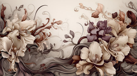 Abstract floral background with flowers and swirls. Hand-drawn illustration.の素材
