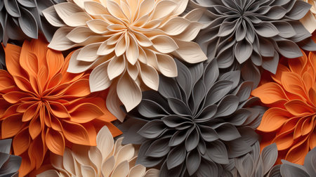 3d render, abstract floral background, orange and gray flowers patternの素材