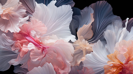 close up of a colorful hibiscus flower on black backgroundの素材