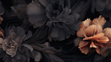Floral background with black and orange carnation flowers. 3d renderingの素材