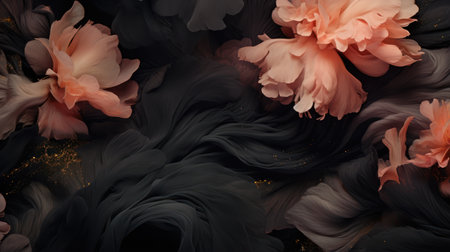 Abstract background made of black and pink flowers. 3d rendering.の素材