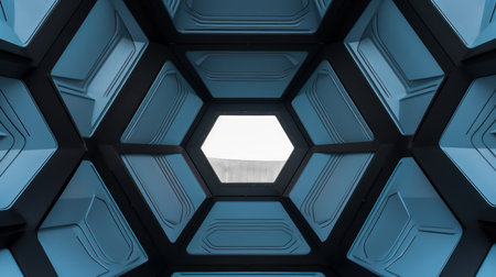 Abstract 3d rendering of hexagon background. Futuristic shape.の素材