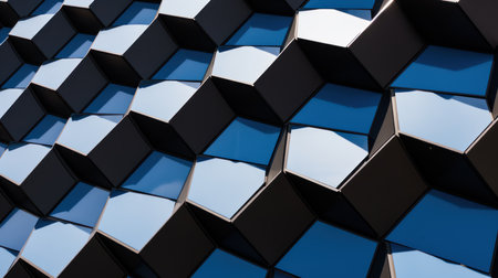 Abstract background of black and blue cubes. 3D render illustration.の素材