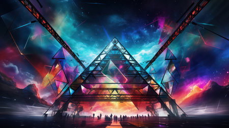 3D rendering of a futuristic background with a group of people.の素材