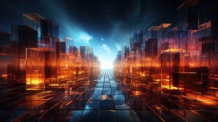 3D rendering of abstract technology digital hi tech concept.Futuristic future cityの素材