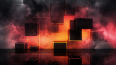 Futuristic technology background with glowing squares. 3D Renderingの素材