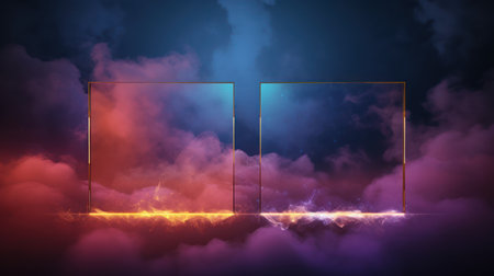 Futuristic abstract background with neon lights and smoke. 3d renderingの素材