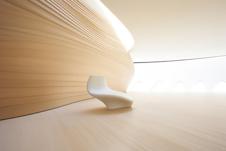 interior of a modern office building, close up of the white chairの素材