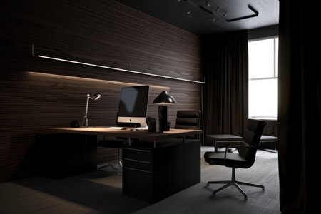 3d rendering of a modern office interior. Workplace concept.の素材