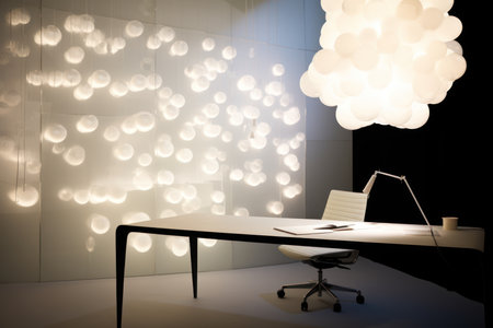 Interior of modern office with white lights. 3D Renderingの素材