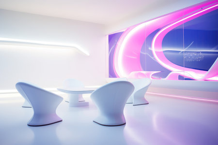 interior of modern bright bathroom with white and purple walls, concrete floor, white bathtub and sink with mirror. 3d renderingの素材