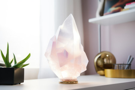 Aromatherapy lamp on table in modern room. Alternative medicine conceptの素材
