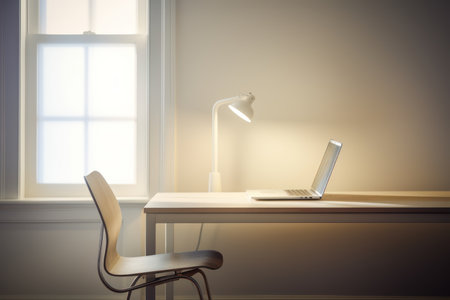 Laptop on a desk in an office. 3d rendering.の素材