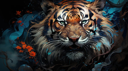 Tiger in the forest. Colorful illustration for your design.の素材