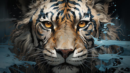 Portrait of a tiger with water splashes. Illustration.の素材