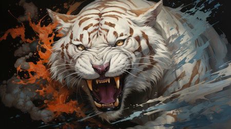 Digital painting of a tiger with splashes of water, with grunge effectの素材