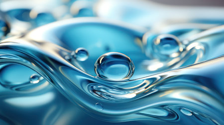 Blue water with air bubbles close up. Abstract background. 3d renderingの素材