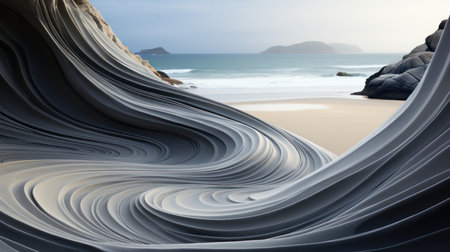 Fantastic sandstone formations on the beach at sunset. 3D renderingの素材