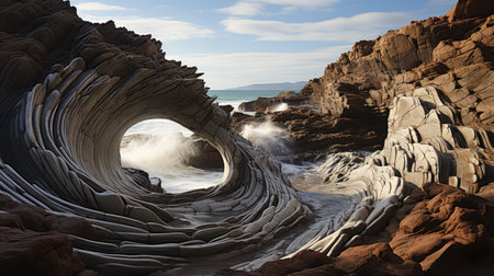 A view of a stone tunnel on the beach in South Australia.の素材