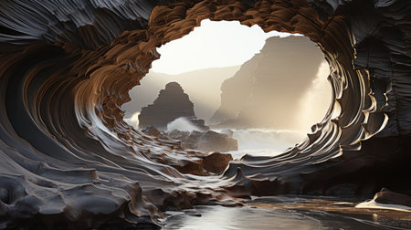 Fantasy landscape of a cave in the desert. 3D illustrationの素材