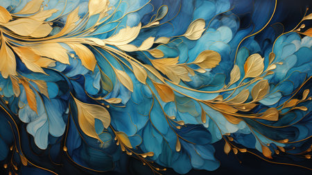 Abstract blue background with gold pattern. 3d rendering, 3d illustration.の素材