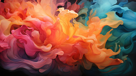 Abstract background of acrylic paint in yellow, orange and blue colors.の素材