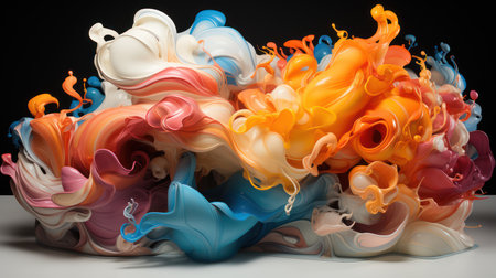Abstract colorful paint splashes isolated on black background. 3d renderの素材