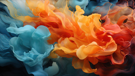 Abstract background of acrylic paint in blue, orange and yellow colors.の素材