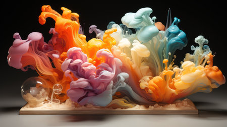 Colorful ink splashes in water. Abstract background. 3d renderingの素材