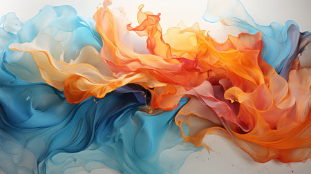 abstract background of acrylic paint in orange, yellow and blue colorsの素材