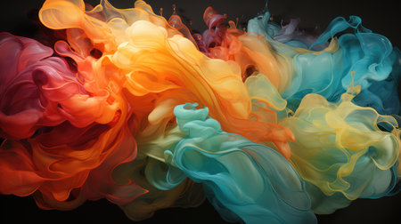 Colorful paint splashes isolated on black background. Abstract background.の素材