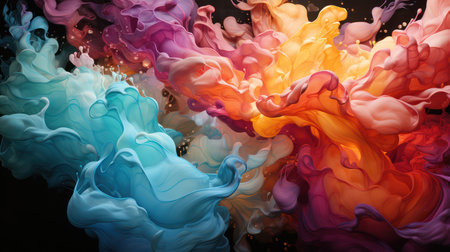 Abstract paint splash isolated on black background. Colorful ink in water.の素材