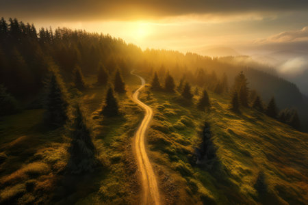 Sunrise in the Carpathian mountains. Ukraine, Europe.の素材