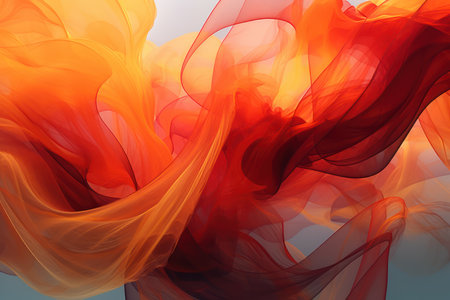 Abstract background with red and orange flowing fabric. 3d render illustrationの素材